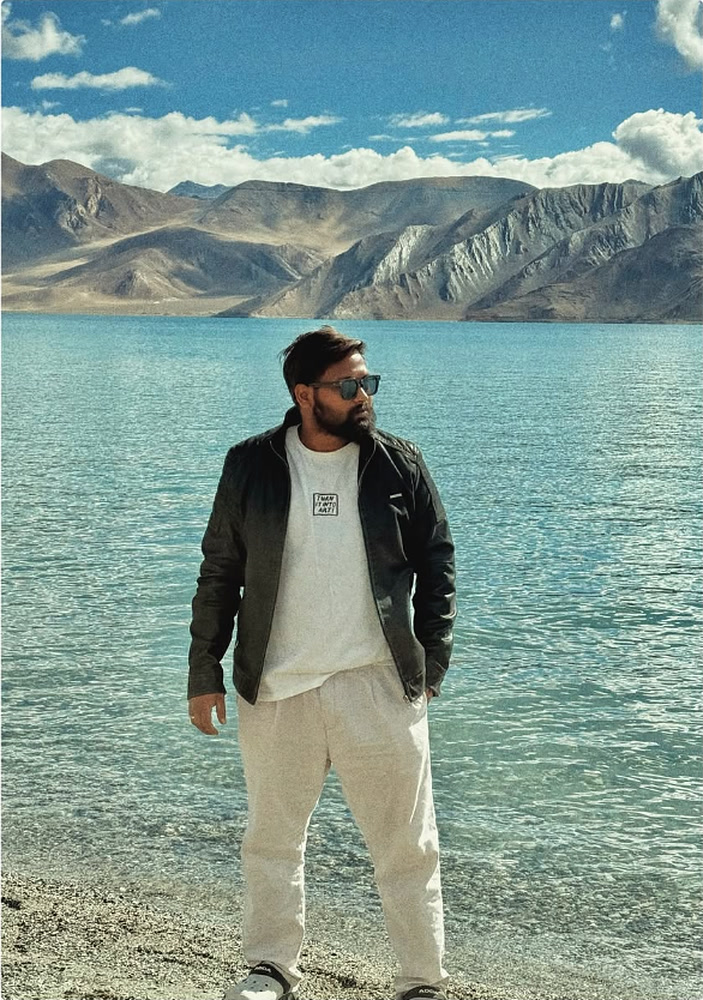 Devansh Kushwah at Pangong Lake Ladakh destination pre-wedding scouting