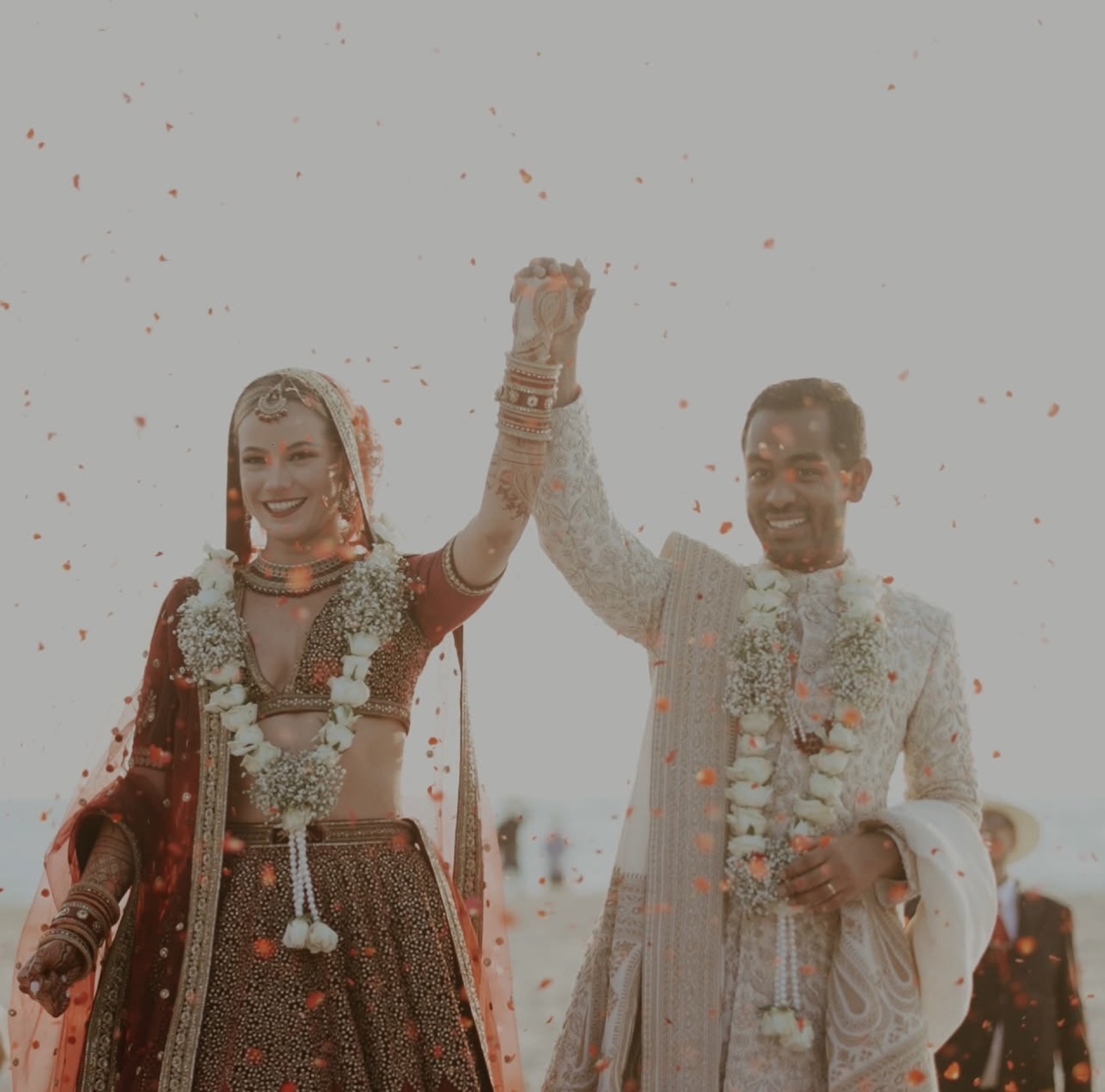 Sunset Seashore Petal Shower: Coastal Beach Wedding Magic by Kamal Productions